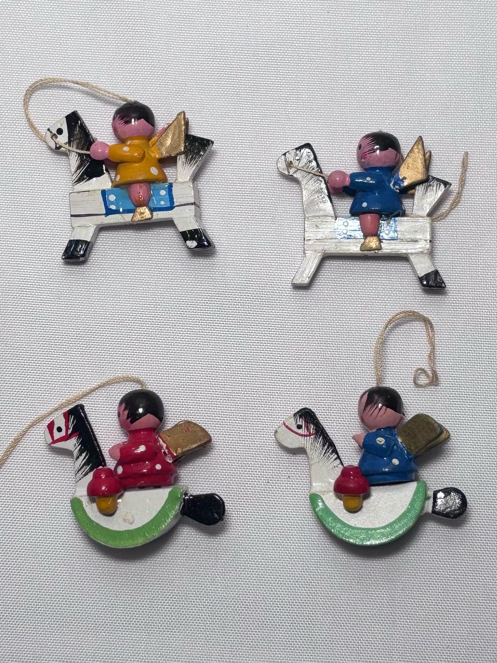 Vintage Hand Painted Wooden Angel Ornaments
